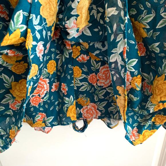 Zara Floral Long Sleeve Romper in Green with Velvet Tie - Picture 9 of 15